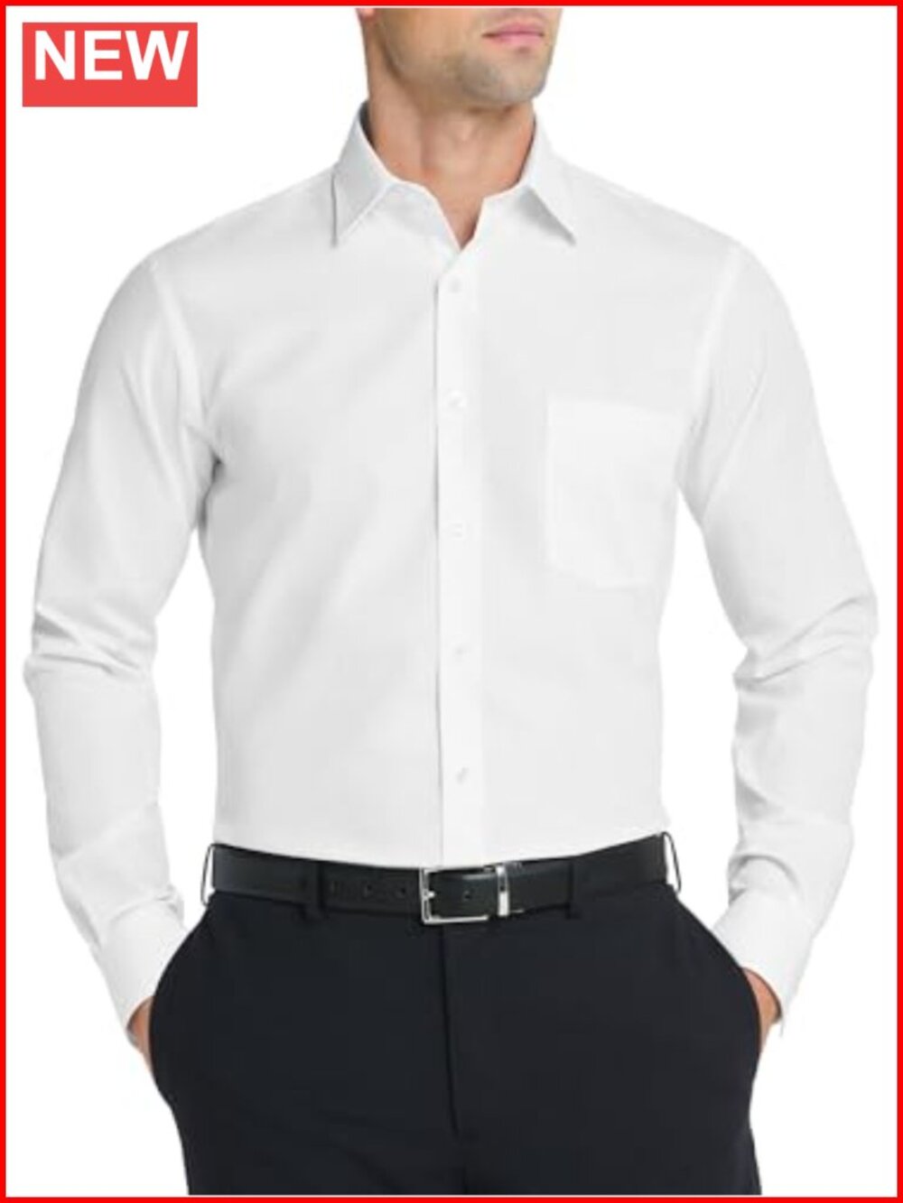 Van Heusen Men's Fitted Poplin Dress Shirt Spread Collar Long Sleeve